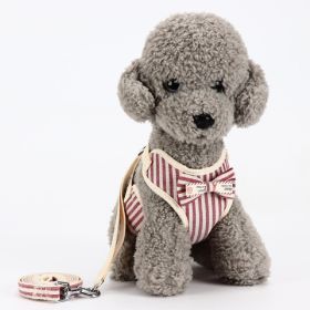 Dog Breathable Mesh Harness with Leash Pet Walking Harness with Cute Bows Adjustable Training Vest (Color: Stripes Red, Size: L)