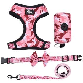 4Pcs Set Reflective No Pull Dog & Cat Harness Collar Leash With Dog Poop Bag For Small Medium Dog (Color: Pink, Size: L)