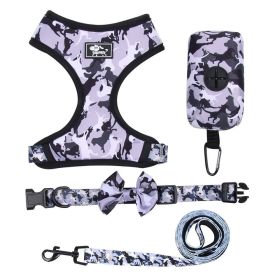 4Pcs Set Reflective No Pull Dog & Cat Harness Collar Leash With Dog Poop Bag For Small Medium Dog (Color: Grey, Size: L)