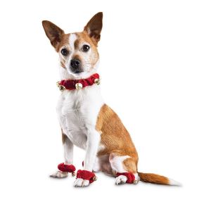 Christmas Pet Ring Bell Decorative Set Holiday Dressing Dog Neck Fringe with Foot Cover Bell Set; dog collar; cat dollar (Size: M)