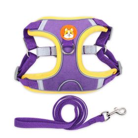 dog Harnesses and dog leash set; Pet Chest Strap Vest Dog Strap Small Dog Rope Wholesale Reflective Dog Towing Rope (Specification (L * W): L, Colour: purple)