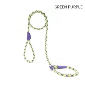 Dog Rope Pet Pulling Rope Puppy Strap Traction Rope Heavy Duty Belt Large Dog Leash Dog Collar Strap Dog Training Pet Harness Hands-Free Leash For Sma (Color: Green Purple, Size: 1.8x0.6)