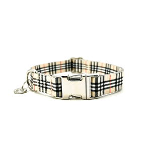 Adjustable Collar - Quick Release Metal Alloy - Beige Plaid (Color: Beige Plaid, Size: M)