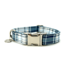 Adjustable Collar - Quick Release Metal Alloy - Blue Plaid (Color: Blue Plaid, Size: small)