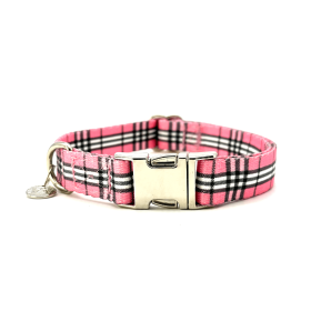 Adjustable Collar - Quick Release Metal Alloy - Pink Plaid (Color: Pink Plaid, Size: large)