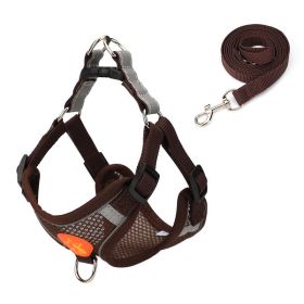 Small Dog Harness Puppy Harness and Leash Set with Reflective Strip for Small Dog Breeds (Color: Brown, Size: S)