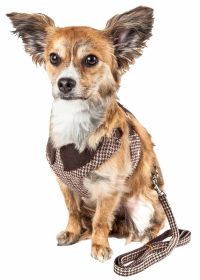 Pet Life Luxe 'Houndsome' 2-In-1 Mesh Reversible Plaided Collared Adjustable Dog Harness-Leash (Size: small)