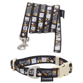 Touchdog 'Caliber' Designer Embroidered Fashion Pet Dog Leash And Collar Combination (Color: Black Pattern, Size: large)