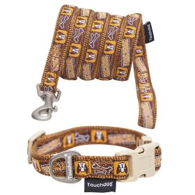 Touchdog 'Caliber' Designer Embroidered Fashion Pet Dog Leash And Collar Combination (Color: Brown Pattern, Size: medium)