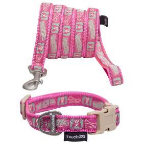 Touchdog 'Caliber' Designer Embroidered Fashion Pet Dog Leash And Collar Combination (Color: Pink Pattern, Size: small)