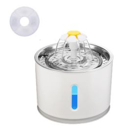2.4L Automatic Pet Cat Water Fountain With LED Electric Mute Water Feeder USB Drinker Bowl Pet Drinking Fountain Dispenser (Color: Steel 1PC filter, Size: USB)