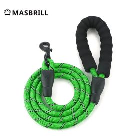 MASBRILL Dog Harness No Pull Nylon Adjustable Reflective Dog Vest Harness 2 Metal Leash Hooks Easy Control Handle Walking (Color: Green Leash, Size: S)