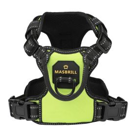 MASBRILL Dog Harness No Pull Nylon Adjustable Reflective Dog Vest Harness 2 Metal Leash Hooks Easy Control Handle Walking (Color: Grenn, Size: S)