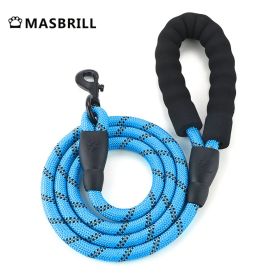 MASBRILL Dog Harness No Pull Nylon Adjustable Reflective Dog Vest Harness 2 Metal Leash Hooks Easy Control Handle Walking (Color: Blue Leash, Size: XL)