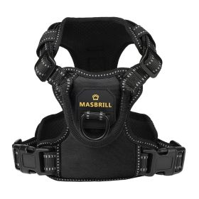 MASBRILL Dog Harness No Pull Nylon Adjustable Reflective Dog Vest Harness 2 Metal Leash Hooks Easy Control Handle Walking (Color: Black, Size: XL)