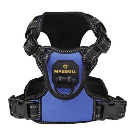 MASBRILL Dog Harness No Pull Nylon Adjustable Reflective Dog Vest Harness 2 Metal Leash Hooks Easy Control Handle Walking (Color: Blue, Size: XL)