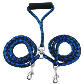 2 Way Braided Nylon Dual Dog Leash Double Leash Rope Strong Pet Leash Walking Running Leads For Couplers With Soft Padded Handle (Color: L, Size: L)