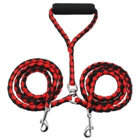 2 Way Braided Nylon Dual Dog Leash Double Leash Rope Strong Pet Leash Walking Running Leads For Couplers With Soft Padded Handle (Color: R, Size: L)