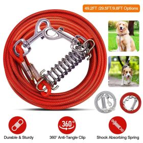 Dog Tie Out Cable Long Dog Leash Chew Proof Lead Dog Chain with Durable Spring 360° Rotatable Clips PVC Case for Outside Yard Caming (Color: Red, Size: 3m)